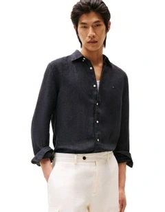 Regular Fit Pure Linen Shirt in Black