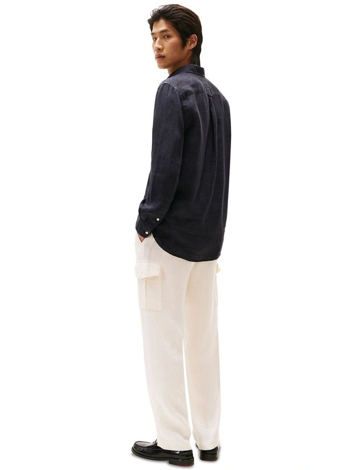 Regular Fit Pure Linen Shirt in Black image 2
