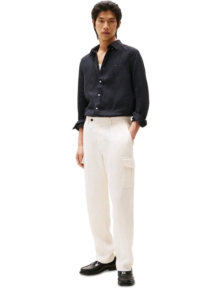 Regular Fit Pure Linen Shirt in Black image 3