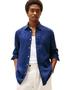 Regular Fit Pure Linen Shirt in Blue
