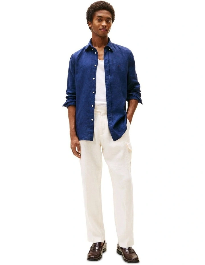 Regular Fit Pure Linen Shirt in Blue image 3