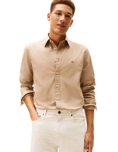 Flex Regular Fit Poplin Shirt in Beige