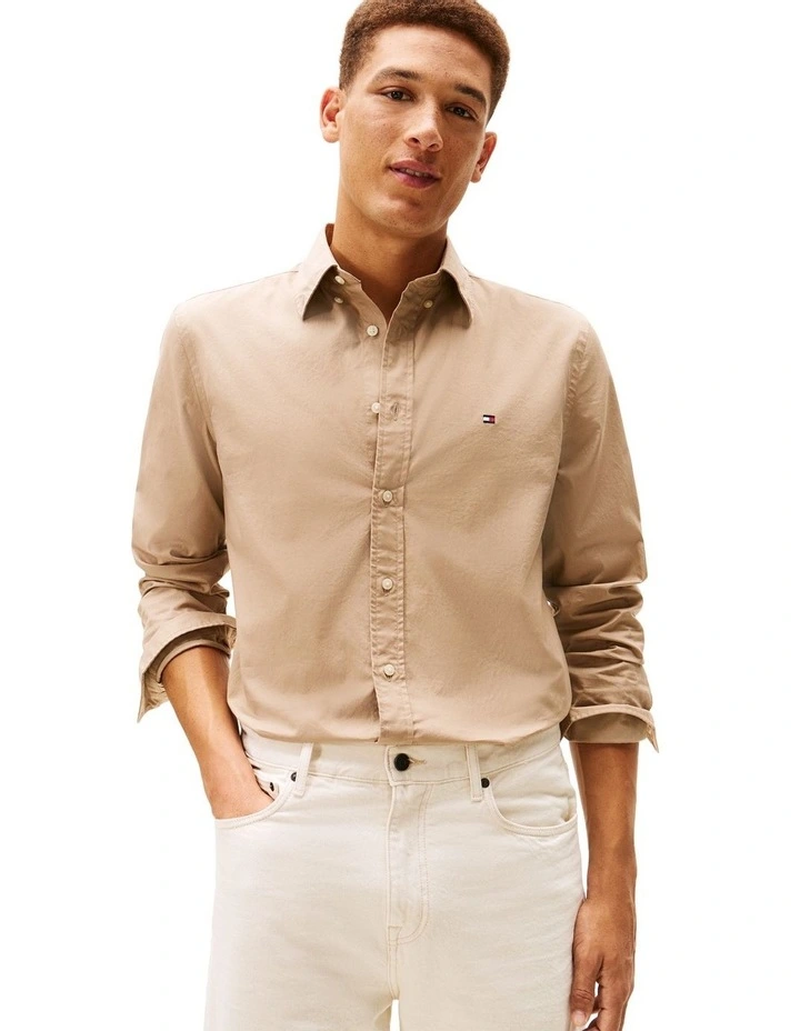 Flex Regular Fit Poplin Shirt in Beige image 1
