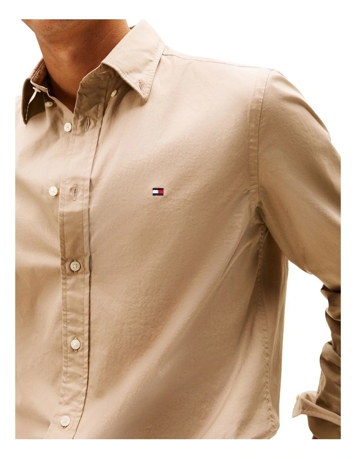 Flex Regular Fit Poplin Shirt in Beige image 2