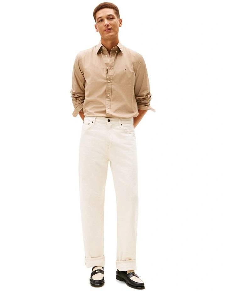 Flex Regular Fit Poplin Shirt in Beige image 4