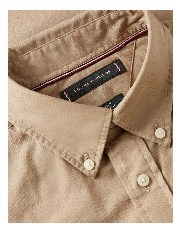 Flex Regular Fit Poplin Shirt in Beige image 5