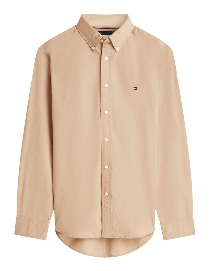 Flex Regular Fit Poplin Shirt in Beige image 7