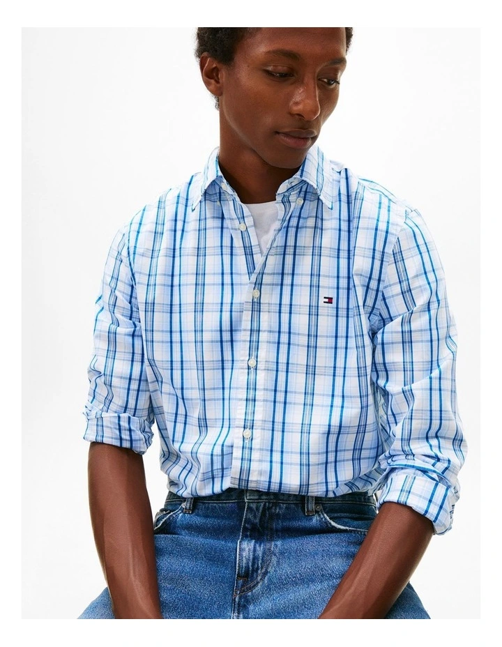 Poplin Check Shirt in White image 2