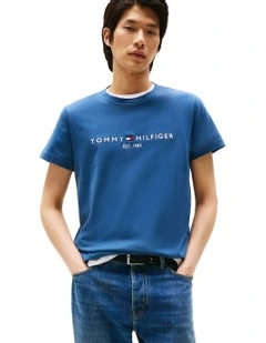 Logo Embroidery Slim T-shirt in Blue