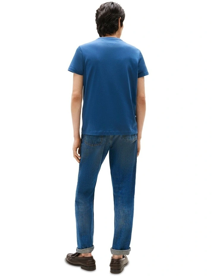 Logo Embroidery Slim T-shirt in Blue image 2