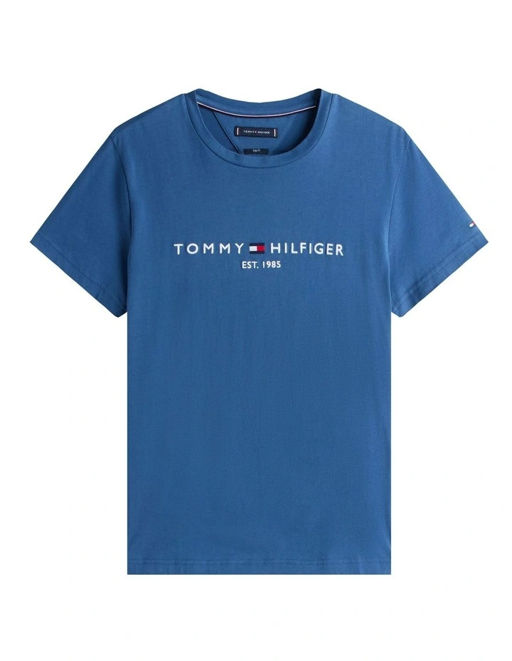 Logo Embroidery Slim T-shirt in Blue image 5