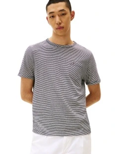 Cotton Linen Stripe Tee in Blue