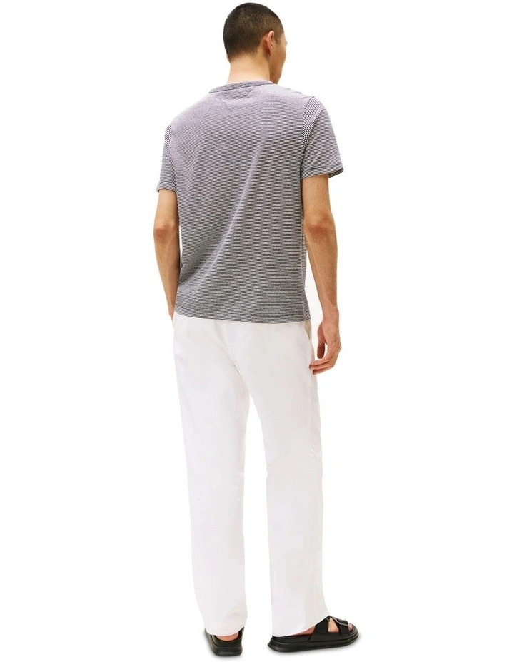 Cotton Linen Stripe Tee in Blue image 2