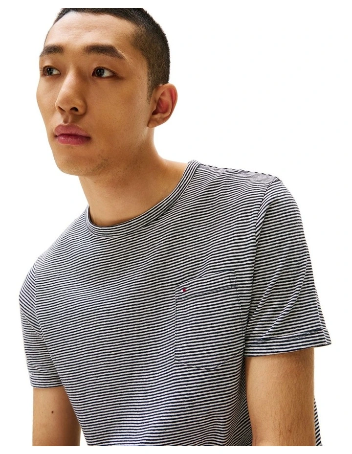 Cotton Linen Stripe Tee in Blue image 3