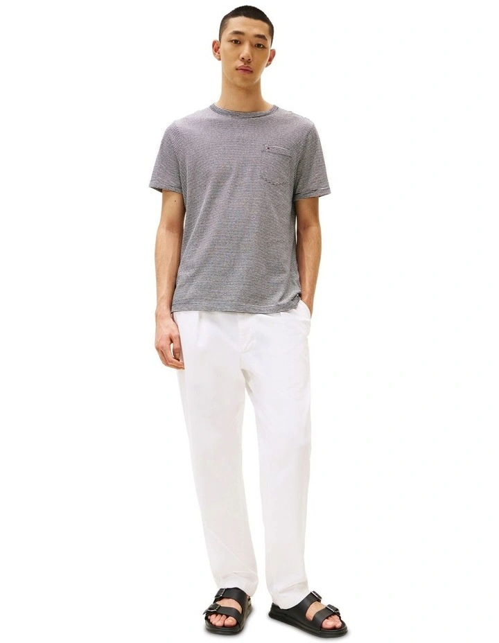 Cotton Linen Stripe Tee in Blue image 4