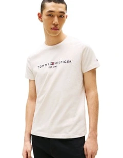 Logo Embroidery Slim T-shirt in Beige