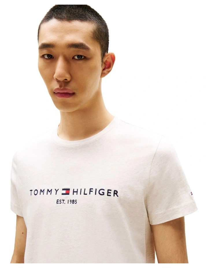 Logo Embroidery Slim T-shirt in Beige image 3