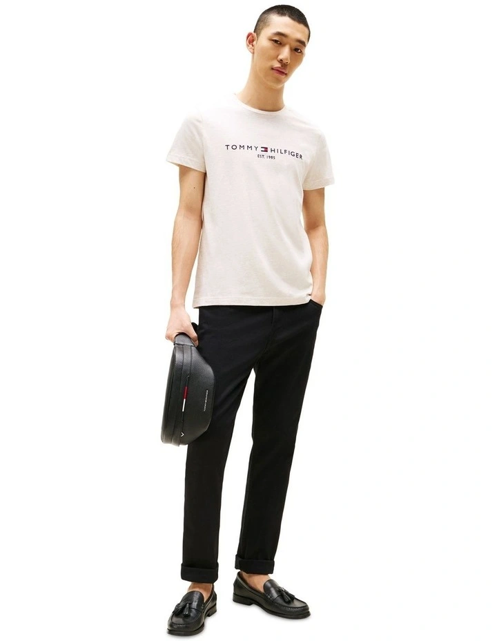 Logo Embroidery Slim T-shirt in Beige image 4