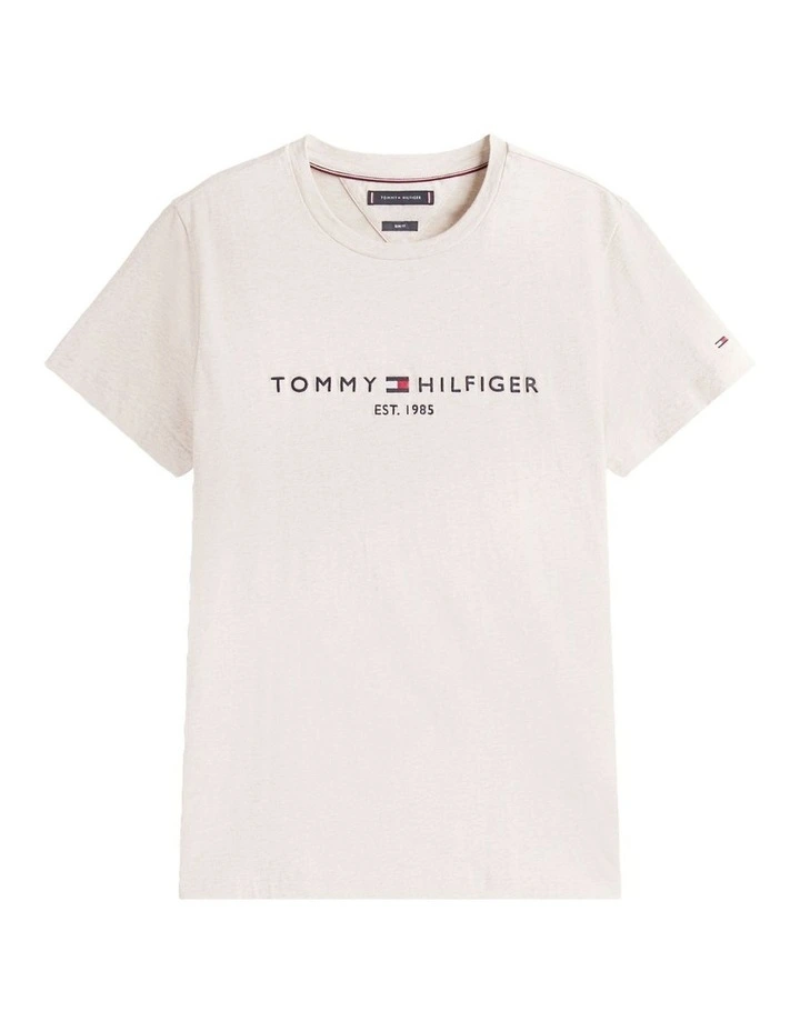 Logo Embroidery Slim T-shirt in Beige image 5