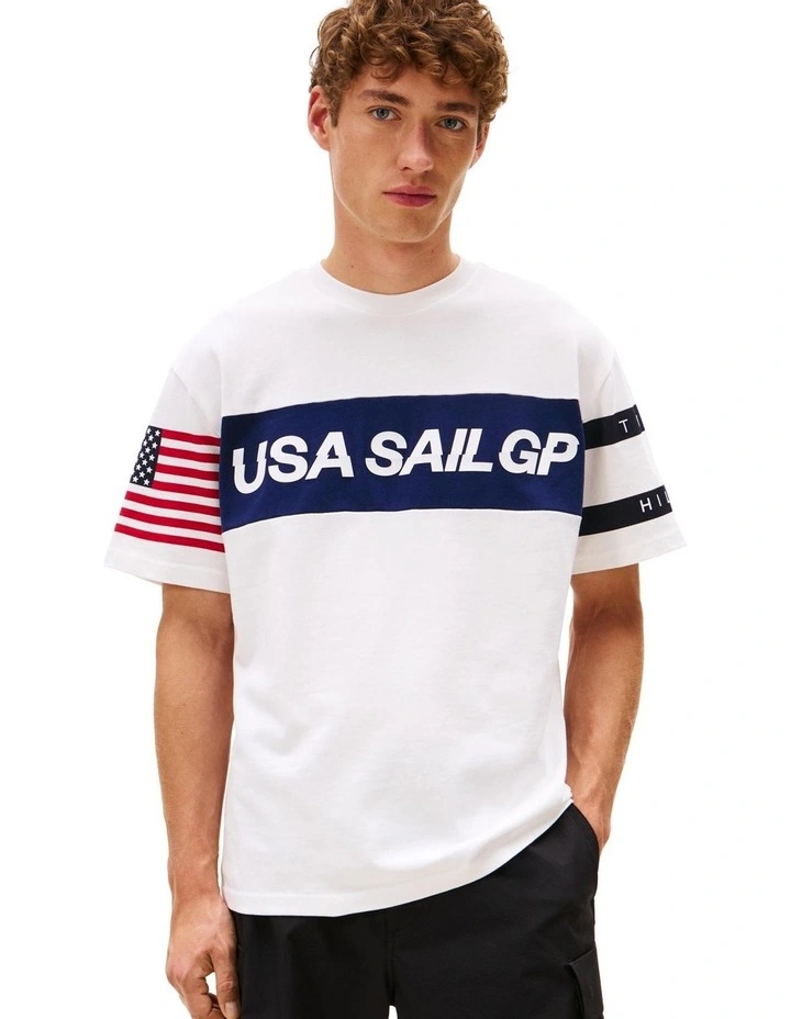 U.S. Sail GP Team Colour-Blocked Relaxed T-shirt in White image 1