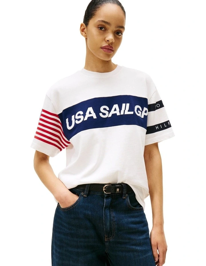 U.S. Sail GP Team Colour-Blocked Relaxed T-shirt in White image 5