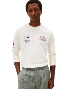 Graphic Jersey Long Sleeve T-shirt in Beige