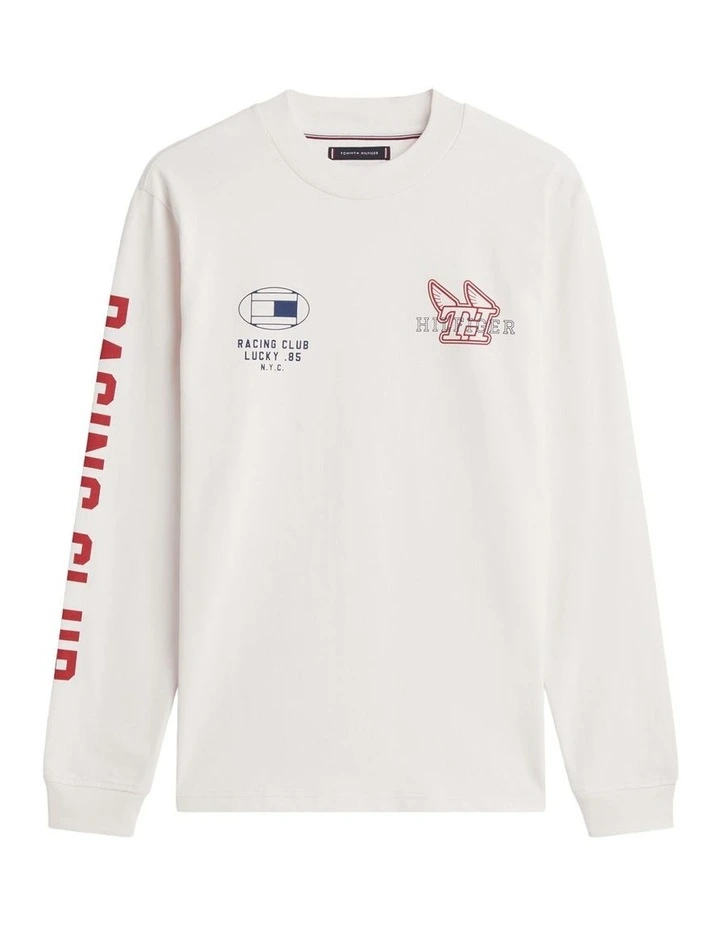 Graphic Jersey Long Sleeve T-shirt in Beige image 6