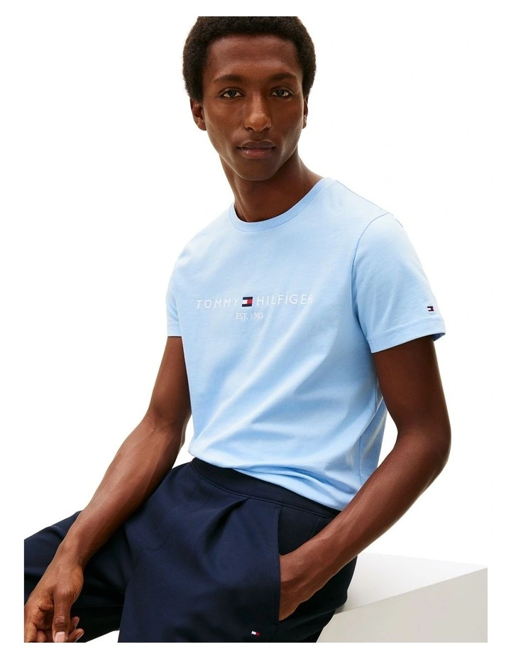Logo Embroidery Slim T-Shirt in Blue image 4