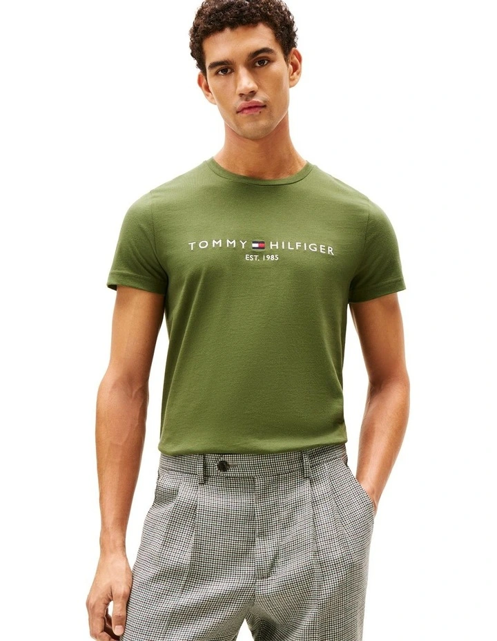 Logo Embroidery Slim T-Shirt in Green image 1