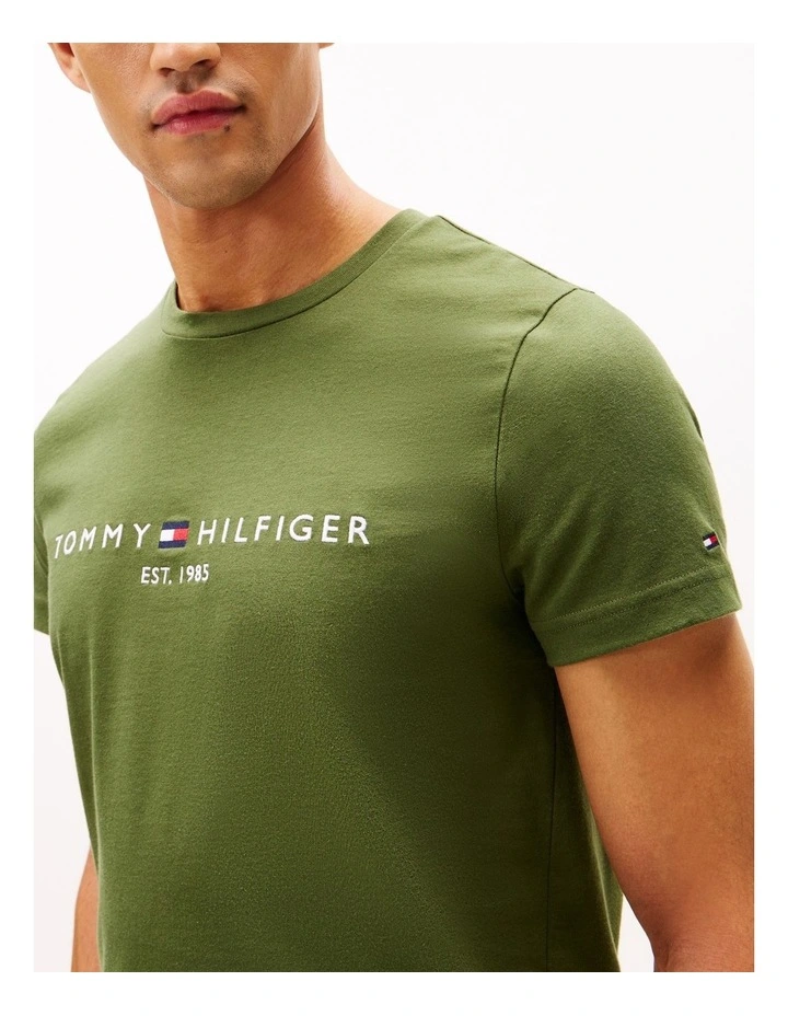 Logo Embroidery Slim T-Shirt in Green image 2
