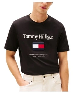 Logo Embroidery Crew Neck T-shirt in Black