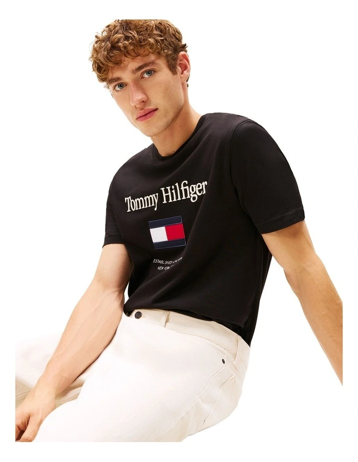 Logo Embroidery Crew Neck T-shirt in Black image 2