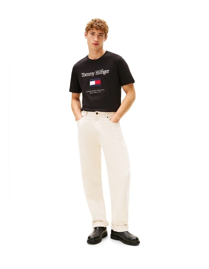 Logo Embroidery Crew Neck T-shirt in Black image 4