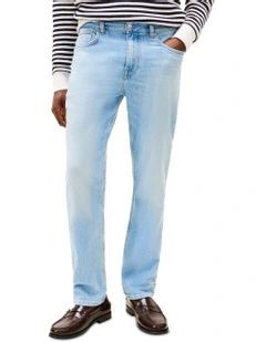 Stretch Mid Rise Straight Leg Jeans in Blue