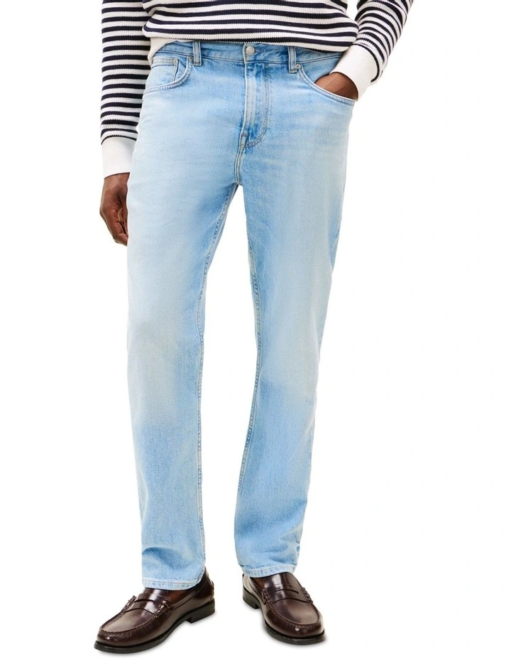 Stretch Mid Rise Straight Leg Jeans in Blue image 1