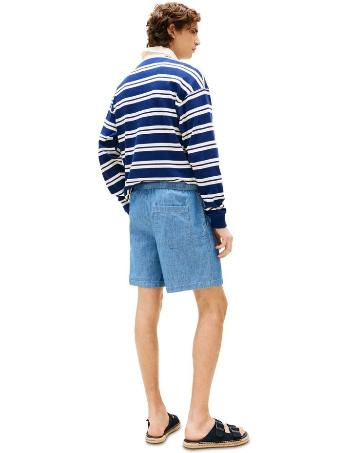 Mercer Chambray Flag Embroidery Shorts in Blue image 2