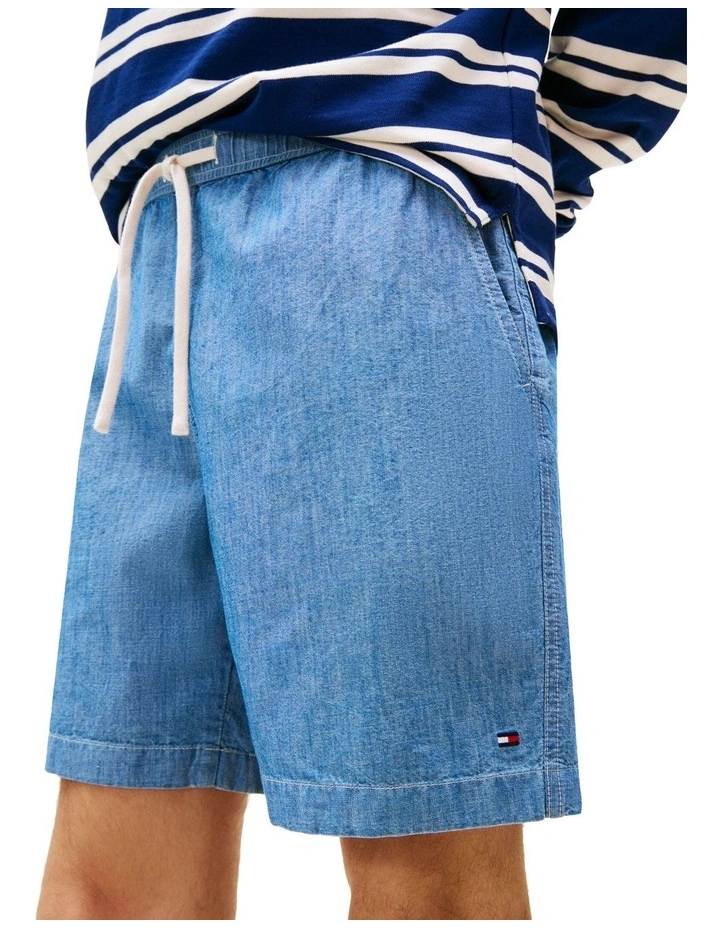 Mercer Chambray Flag Embroidery Shorts in Blue image 3