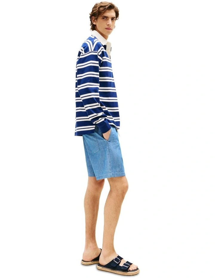 Mercer Chambray Flag Embroidery Shorts in Blue image 4