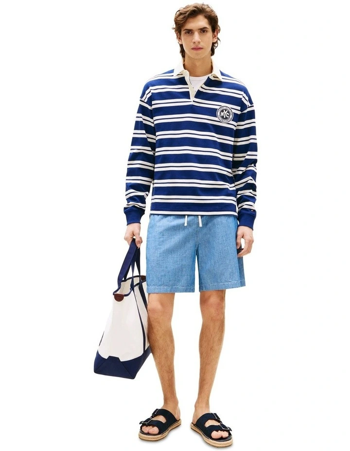 Mercer Chambray Flag Embroidery Shorts in Blue image 5