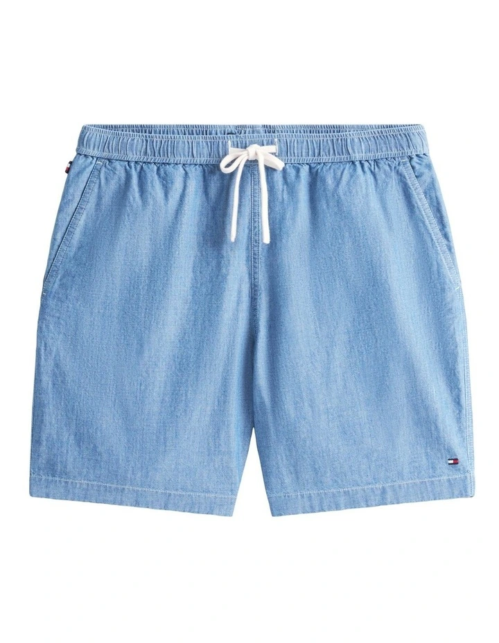 Mercer Chambray Flag Embroidery Shorts in Blue image 6