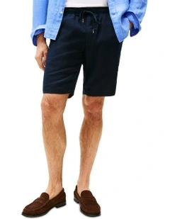 Harlem Linen Blend Relaxed Shorts in Blue