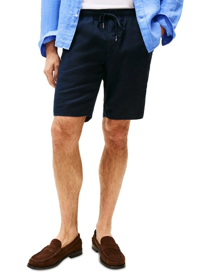 Harlem Linen Blend Relaxed Shorts in Blue image 1
