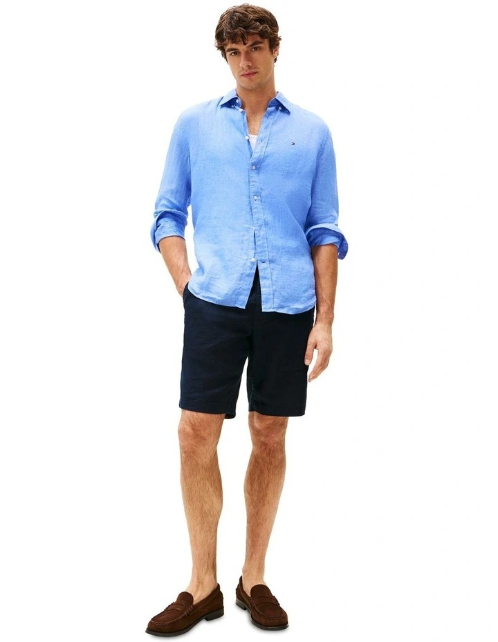 Harlem Linen Blend Relaxed Shorts in Blue image 4