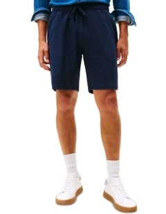 Seersucker Sweatshorts in Navy