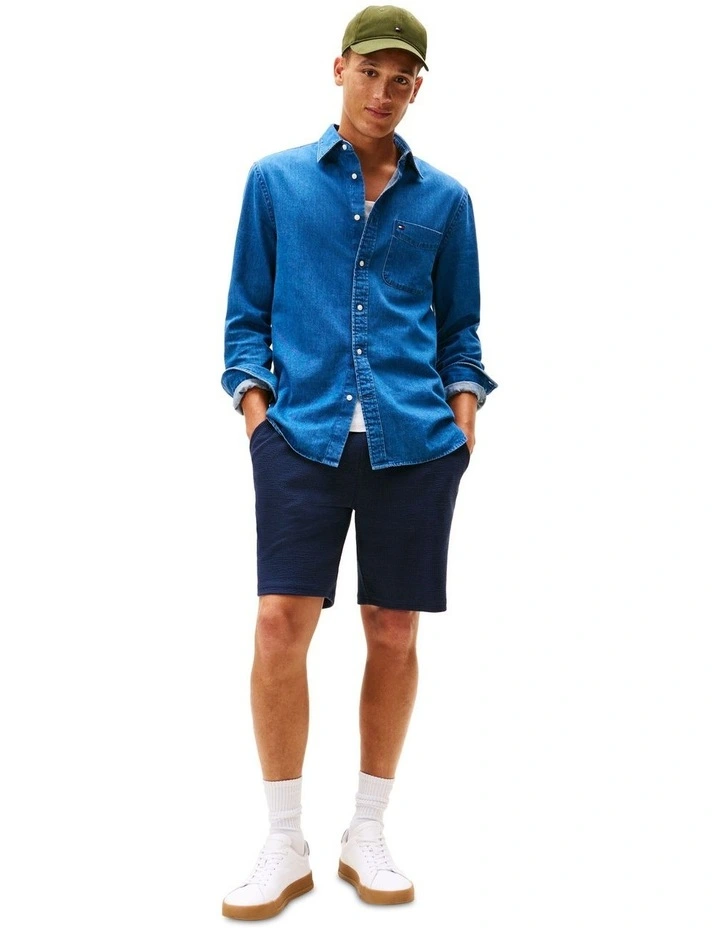 Seersucker Sweatshorts in Navy image 4