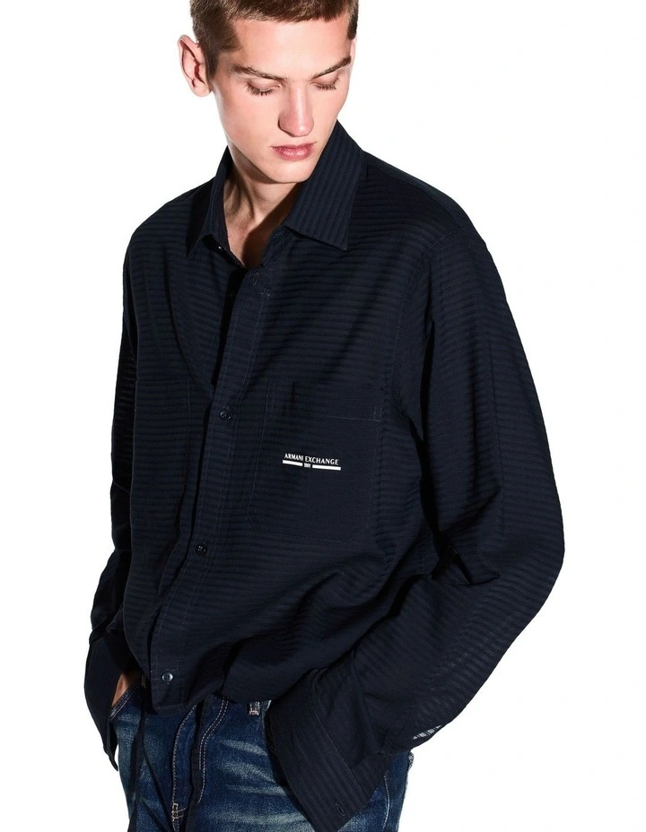 Urban Sailor Cotton And Viscose Shirt in Deep Navy image 3