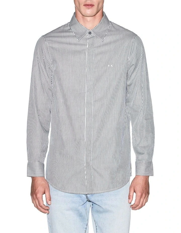Refined Sportswear Button Up Striped Shirt in China Blue image 1
