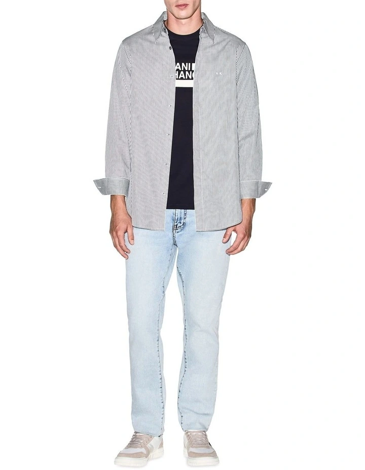 Refined Sportswear Button Up Striped Shirt in China Blue image 4