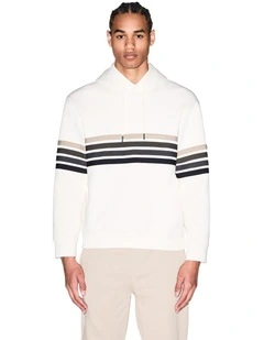 Striped Hooded Sweatshirt in Cream