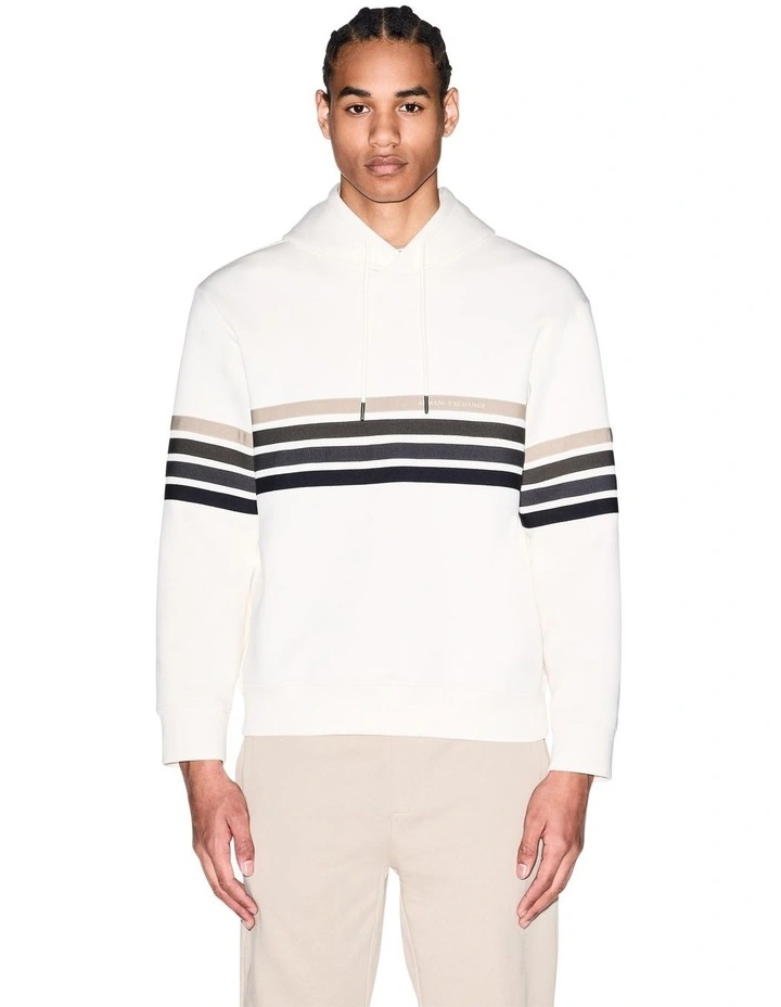 Striped Hooded Sweatshirt in Cream image 1